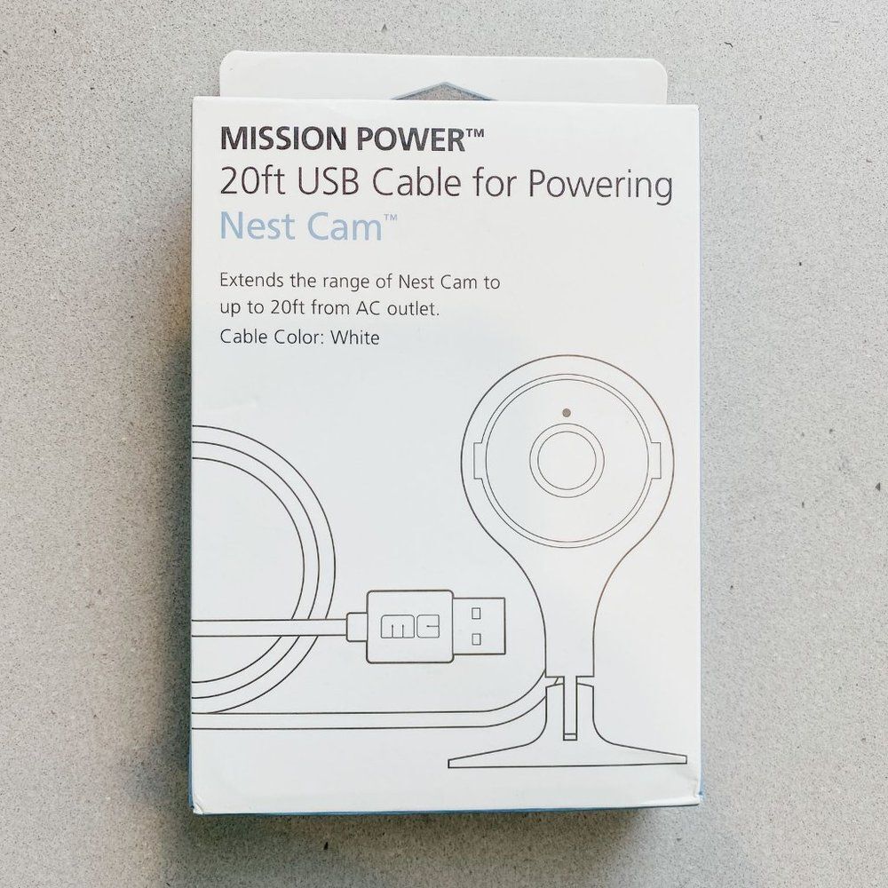 NEST Fragrances White Mission Power 20ft USB Cable for Nest Cam